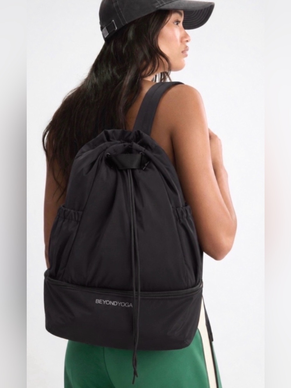 Beyond Yoga Black Drawstring Tote/Backpack w/ Zipper Convertible Gymbag
